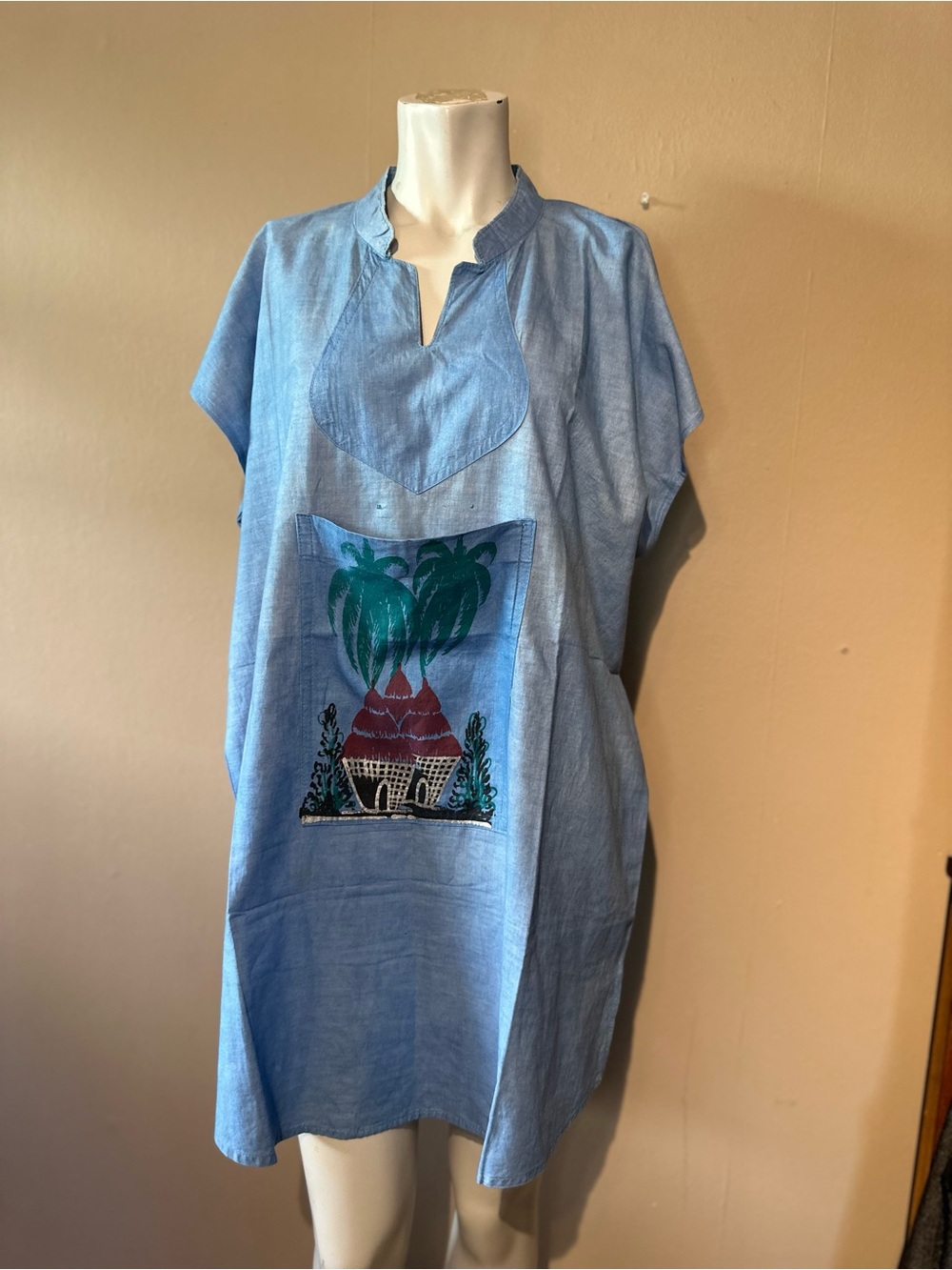 Vintage housecoat dress chambray blue cotton